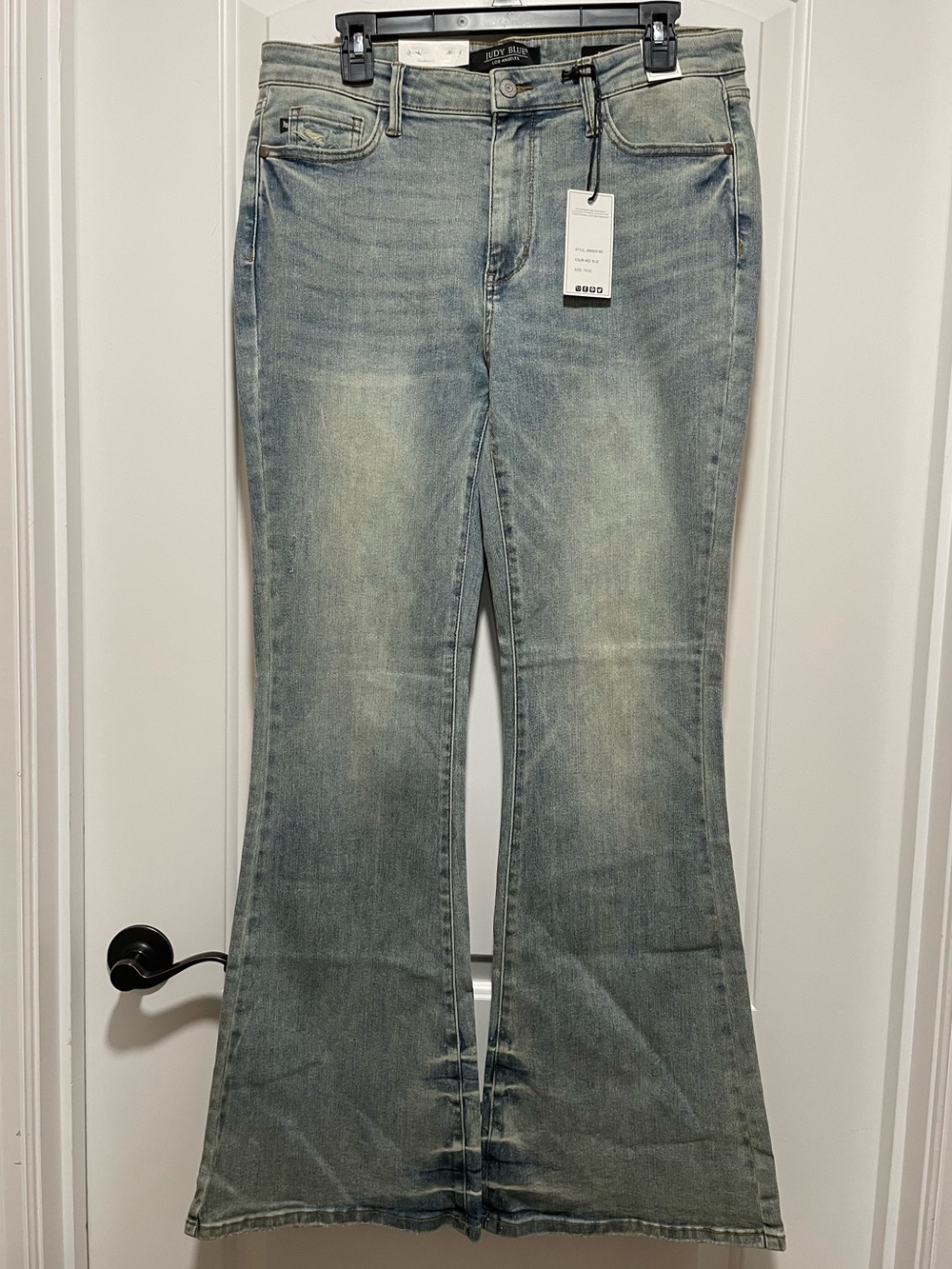 Judy Blue Retro Stretch! Mid Rise Tinted Pin Tack Detail Flare Jeans Sz 15 / 32 - Picture 3 of 16